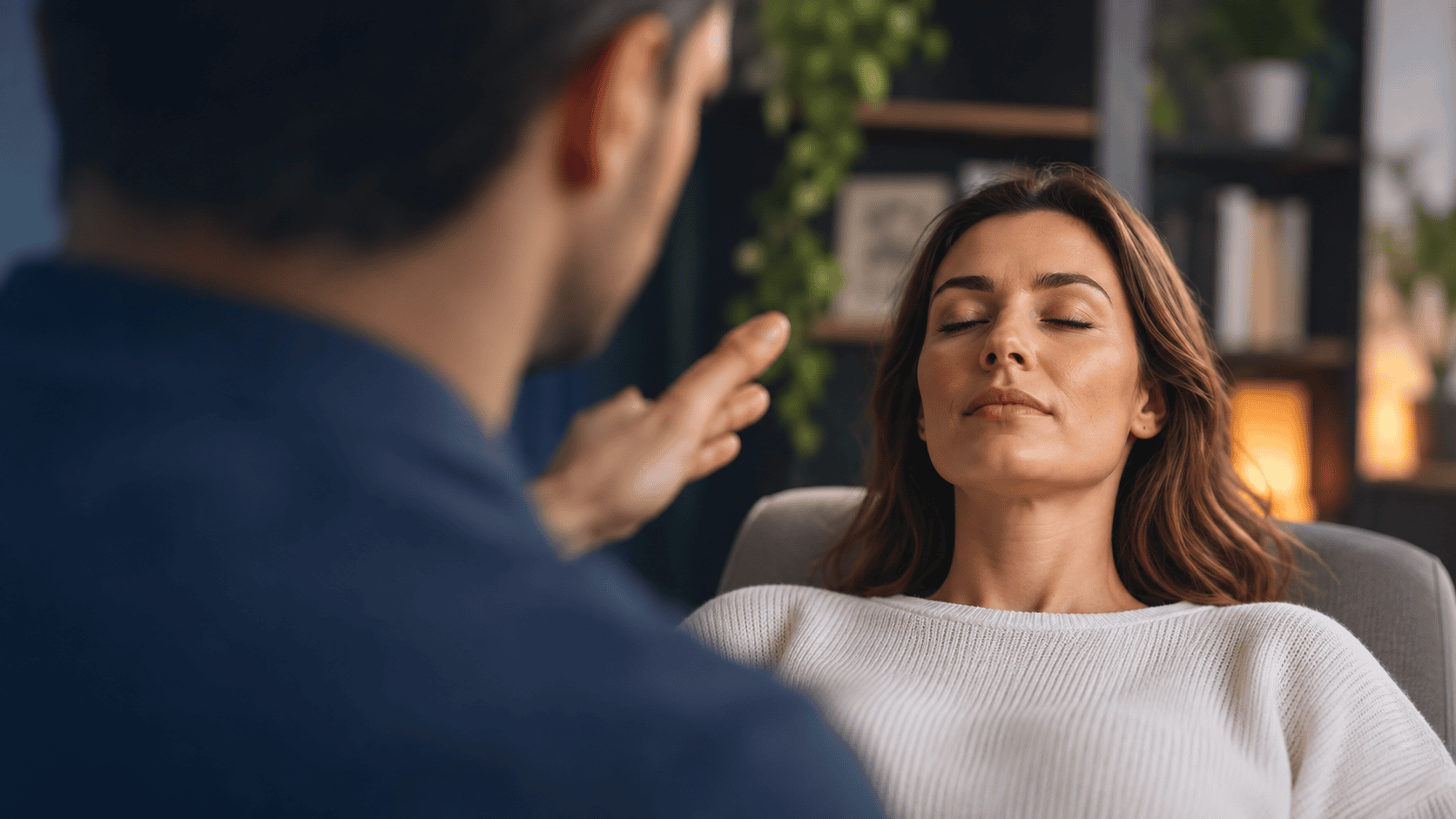 Praticien réalisant une induction hypnotique sur une participante lors du séminaire Les Bases de l'Hypnose
